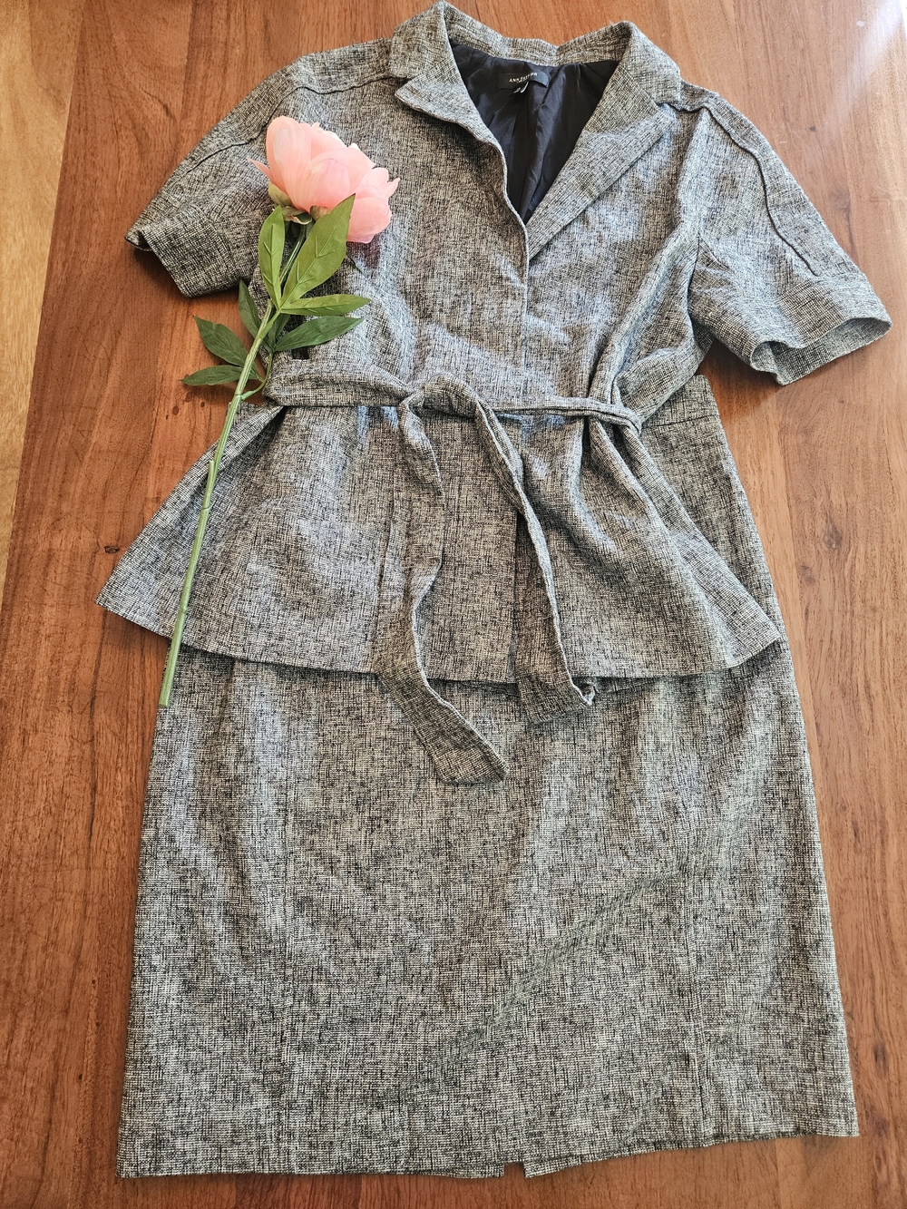 Ann Taylor Gray Textured Belted Blazer Dress